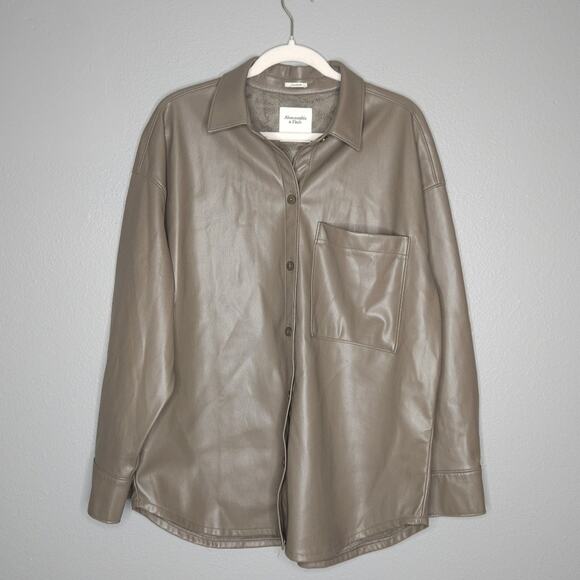 Abercrombie faux leather shacket button down jacket - Picture 1 of 9